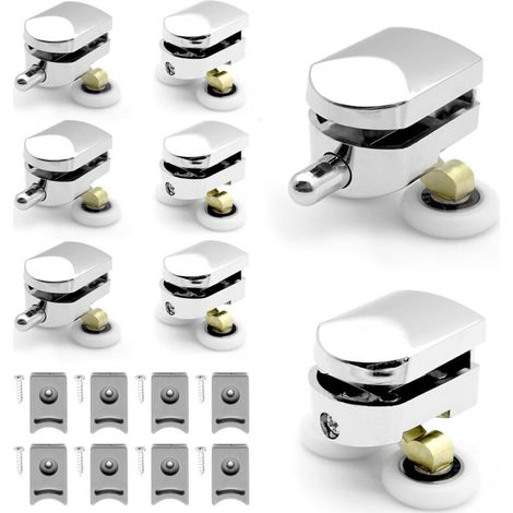Lot de 8 poulies doubles pour porte de douche en verre avec roues de 23 mm de diamètre pour cabine de douche de rechange (1/5)