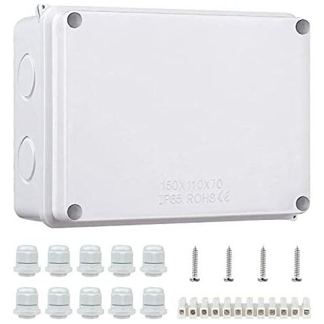 Boîte De Jonction - IP65 Étanche - ABS Blanc - 150x110x70 mm - Pour Câblage Extérieur Jardin Éclairage Pompe Bassin Prise - 1 Pièce (1/5)