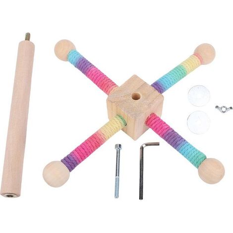 BelleRise - Perchoir rotatif perroquet – Bois hêtre corde chanvre – Jouet mangeoire grimpée cage – 21 cm (1/5)