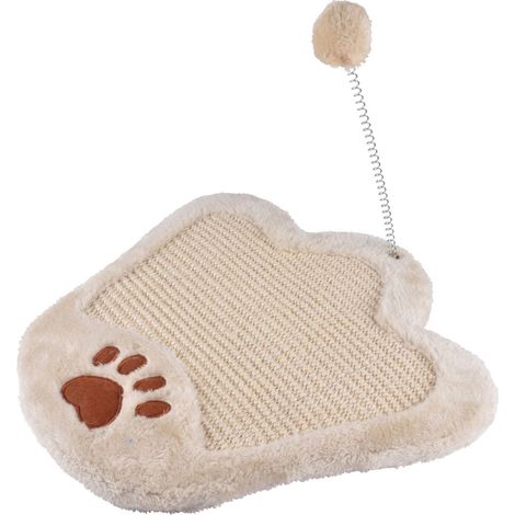 Kratzbrett in Form von einer Pfote, 35 x 35 x 23 cm, mit Pompon, beige