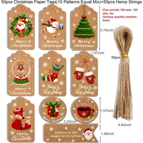 Etiquettes Cadeaux Noël - Papier Kraft Brun - Avec Corde en Twine - Pour Emballage Cadeaux Fait Main - 100 Pièces (1/5)