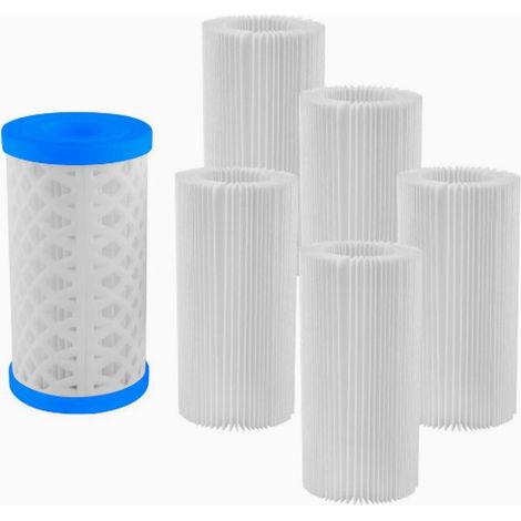 Cartouche de Filtre pour Pompe de Piscine Détachable, Remplaçable et Réutilisable – Pour Modèle TYPE A C et Compatible 28604, 58012, etc. – Ensemble 5 Cartouches + 2 Couvercles PVC + Support (1/5)