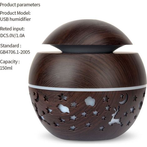 Humidificateur d'air USB 150ml ciel étoilé bois foncé (1/5)