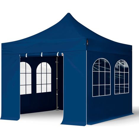 3x3m gazebo pieghevole con laterali (finestre), PREMIUM acciaio, blu scuro (1/5)