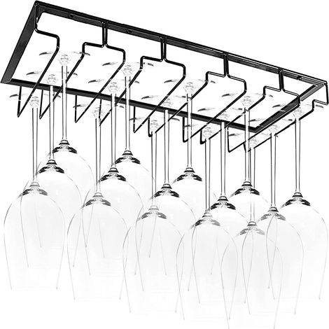 Porte-verres à vin suspendu - 5 barres, pour 10 à 15 verres, 50 x 22,5 x 5,5 cm, avec vis, utilisable dans un bar, une cave à vin ou une cuisine (5 barres)