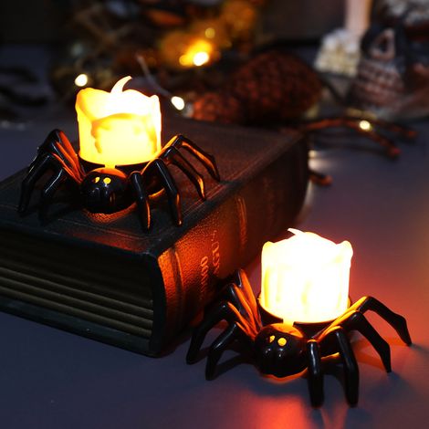 2 PCS Lampe Décorative Spider-Man Halloween Lampe de Table Halloween Kit de Modèle pour Adultes Lueur Araignée Veilleuse Lanterne Araignée Lanterne Citrouille Colorée (1/3)