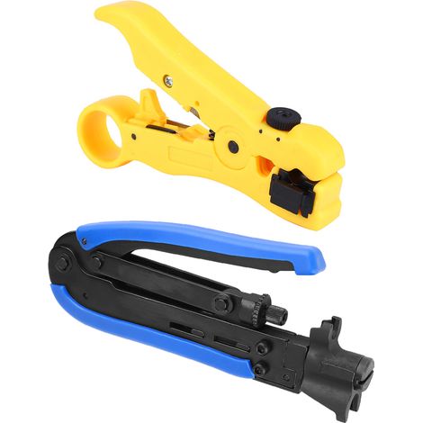 Lot de 2 pinces à sertir et dénuder pour câbles coaxiaux avec connecteurs, outil de compression professionnel (1/5)
