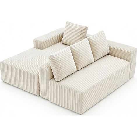 Divano modulare a L con chaise longue destra in velluto a coste beige 261x168 cm MODENUIT (1/5)