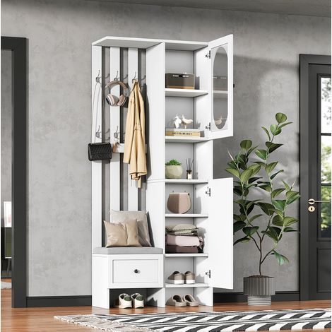 Mobile portascarpe da ingresso 85 x 33,5 x 200 cm con 6 ganci e 2 armadietti DESVIAE (1/5)
