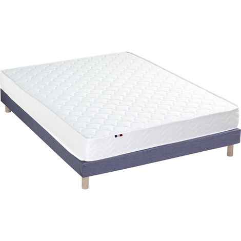 Ensemble matelas mousse réversible STRATUS et sommier confort français 140 x 190 cm Sommier Bleu denim (1/5)