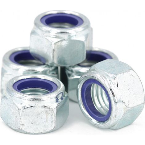 Lot de 5 - Écrou frein Nylstop hexagonal autobloquant M18 avec nylon DIN 985 classe 8 zingué