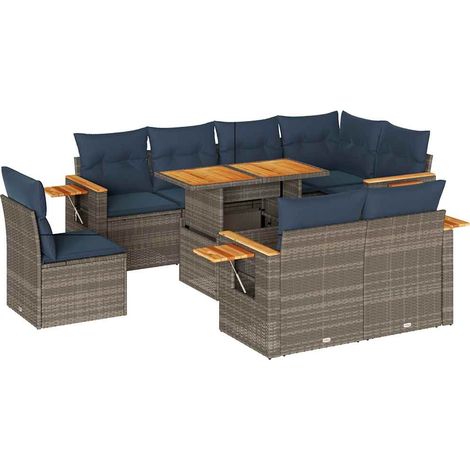 vidaXL Set Divano da Giardino 9pz con Cuscini Grigio Polyrattan Acacia (1/5)