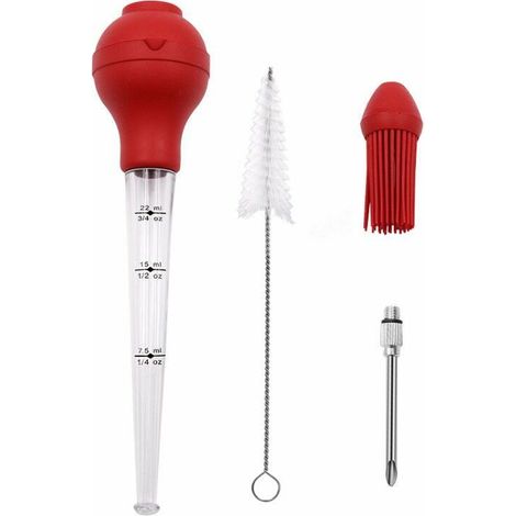 royaluxe - Poire à Sauce Poulet Turquie Barbecue avec Brosse de Nettoyage, Aiguille d'Injecteur, Pinceau Burette de Barbecue de qualité FDA en Caoutchouc Ampoule en Acier Inoxydable, (1/5)
