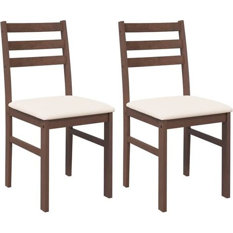 Lot de 2 Chaises de Salle à Manger en Bois Massif de Caoutchouc, Couleur Marron, avec Coussin d'Assise Confortable (1/5)