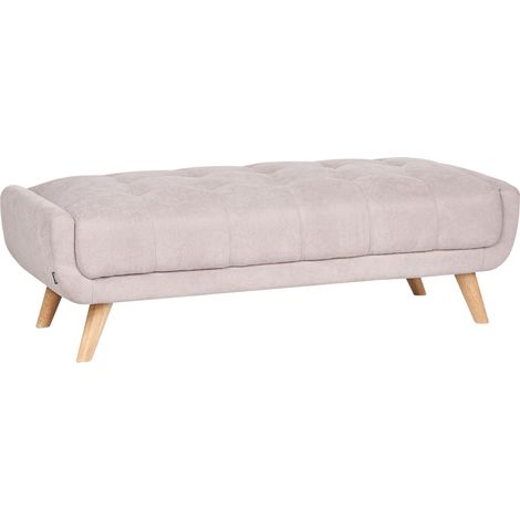 Ottoman Taupe Fabric Rectangular Footstool Retro Style Living Room Pouffe on Wooden Legs HABO (1/5)