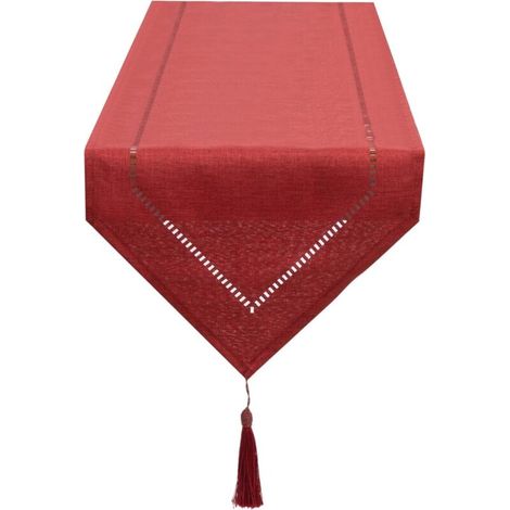 Roter Tischläufer aus Leinen, 32 x 275 cm, hochwertiger Tischläufer, schlichter Tischläufer, modern, pflegeleicht, für Esstisch, Couchtisch, Restaurant, Dekoration