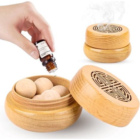 Zweiteiliges Aromatherapie-Diffusor-Set, Diffusor aus Holz für ätherische Öle, Mückenschutz, Raumduft, 7 x 7 x 4 cm, Naturholzfarbe (1/5)
