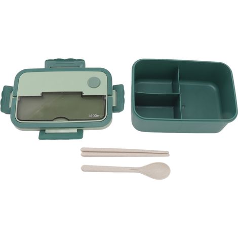 Boîte à lunch de 1500 ml en plastique résistant à la chaleur, de type bento, avec baguettes et cuillère, idéale pour les étudiants, couleur vert matcha. (1/5)