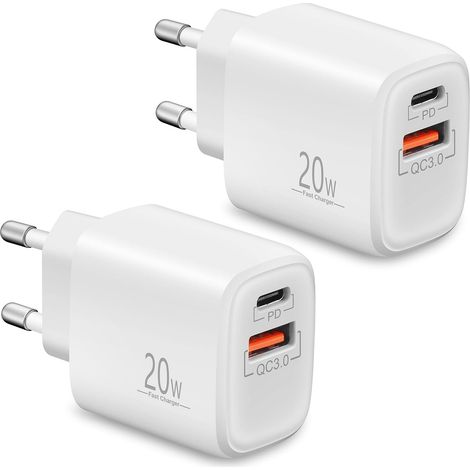 20W Chargeur Rapide USB C/A 2-Pack, 2-Port Adaptateur Secteur (1/5)
