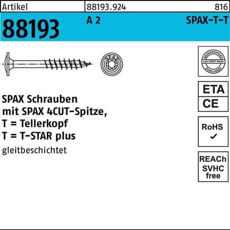 Tornillo de cabeza de arandela R 88193 Punta/T-STAR TG 8x 120/80-T40 A 2 50 unidades SPAX (1/2)