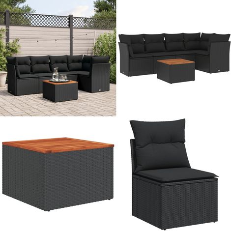 6-tlg. Garten-Sofagarnitur mit Kissen Schwarz Poly Rattan - Gartenmöbel Set - Esstischgarnitur - Rattan Möbel - Outdoor Sofa - Lounge Set - Home & Living (1/5)