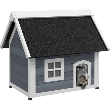 Maison pour chats, toit résistant aux intempéries, portes d'accès faciles, Gris et Noir, 77X57.5X68 cm (1/2)