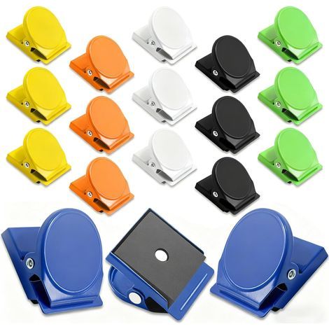 Agrafes magnétiques en métal, 18 pièces pinces à aimant pour réfrigérateur, disponible dans une variété de couleurs, clips magnétiques pour accrocher divers objets pour maison, bureau, école (1/5)
