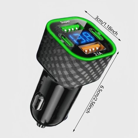 Chargeur de voiture 4 en 1 pour iPhone, Xiaomi, Oppo, Vivo et Samsung : USB-C, double PD, affichage de la tension, adaptateur de charge ultra-rapide 380 W (1/5)