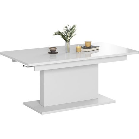 Mesa de centro convertible Houston 1253, Mate blanco, 56x70x126cm, Diámetro: 0, Aglomerado laminado, Angular