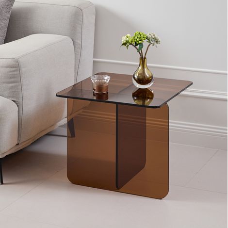 Mesa auxiliar 45x45x41 cm de vidrio templado marrón FloraGrace (1/5)