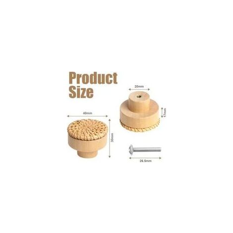 6 Stück Möbelknöpfe aus Rattanholz, Möbelgriffe, Türknöpfe für Schränke, 40 mm Schubladengriffe, für Wohnaccessoires, Kleiderschränke, Kommoden, Schubladen, Küchenschränke (1/4)