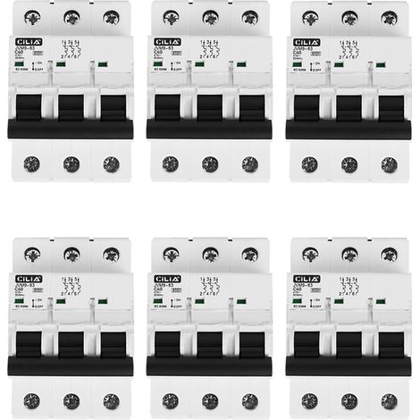 Lot de 6 Disjoncteur Magnétothermique Tripolaire CILIA (3P) 400V Triphasé Courbe C, 6kA Disjoncteur Modulaire 3 Modules pour Tableau Électrique et Rail DIN, 40A