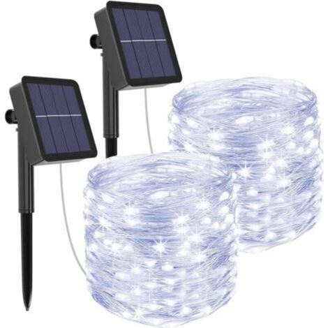 8 Éclairage Modes 120 LED Solar String Fée Lumières 2-Pièce, 12 Mètre Longueur, Froid Blanc，halloween, noël, fête [Classe énergétique A+++] (1/4)