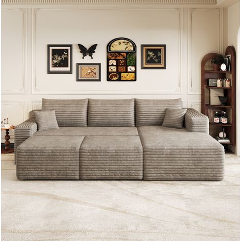 Canapé d'angle réversible 241 cm avec méridienne, sans montage, assise profonde, velours côtelé camel (1/5)
