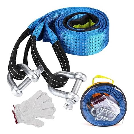 Car Tow Bar 5 cm x 5 m, Towing Strap with Shackle, Towing Strap with Storage Bag and Gloves for Trailers and Trailers (1/5)