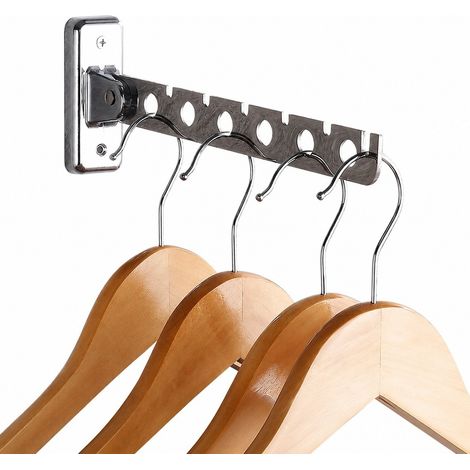 Porte-vêtements mural sans perçage, en acier inoxydable, pliable, pour salle de bain et dressing (1/5)