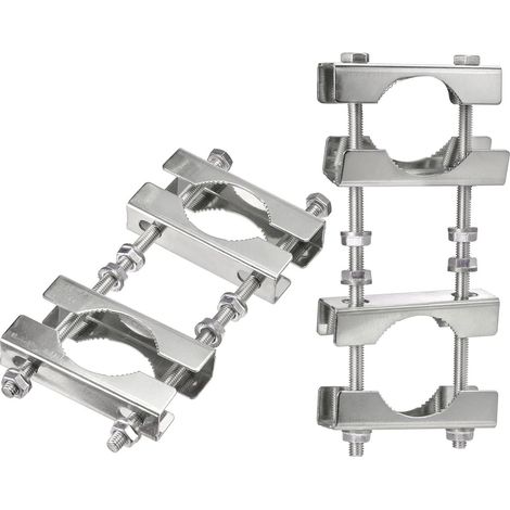 Double Bride de Fixation Antenne Mât à Mât Support U-Bolt 2 Set bloc mâchoire en U antidérapant kit étrier de serrage, pour antenne tv cb ham drapeau parasol (1/5)