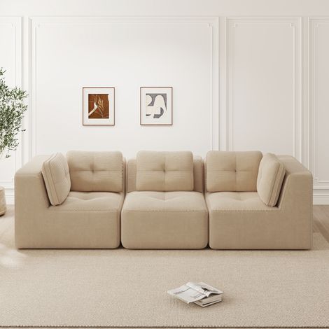 Canape d'angle modulaire en corduroy beige OKMYHOME (1/5)