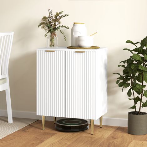Credenza da cucina con 2 ante, ripiano regolabile, piedini in metallo rialzati, 60 x 40 x 80 cm, bianca