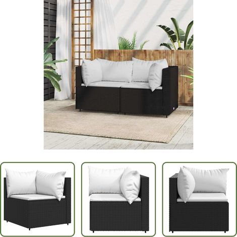 Canapé extérieur -  Canapé d'angle de jardin avec coussins Noir Résine tressée (1/5)