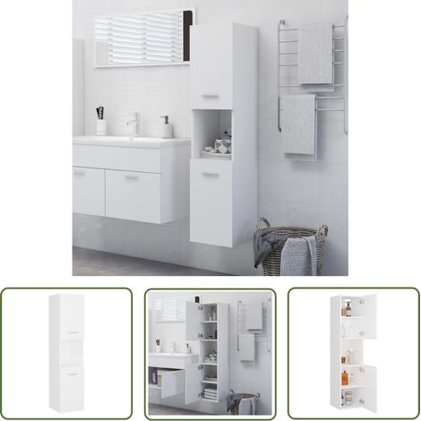 The Living Store Armoire de salle de bain Blanc 30x30x130 cm Bois d’ingénierie - Armoire De Salle De Bain - Meuble Salle De Bain - Rangement Salle De Bain - Armoire Blanche - Armoire Murale (1/5)