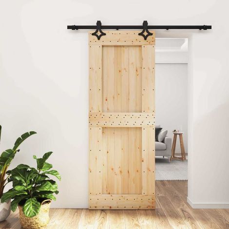 vidaXL Puerta Corredera Natural y negro 80 x 210 cm (1/5)