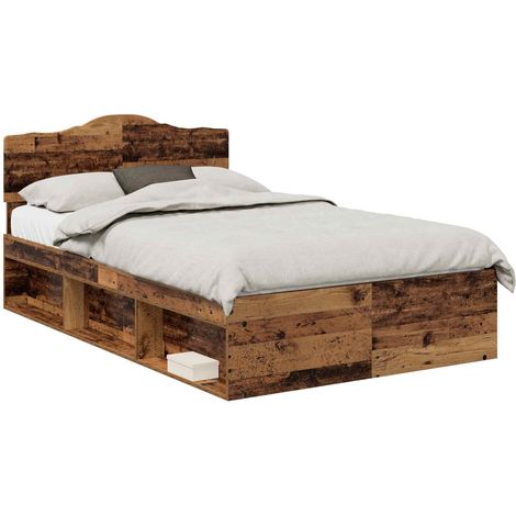 Estructura de cama con cabecera Madera vieja 135 x 190 cm vidaXL