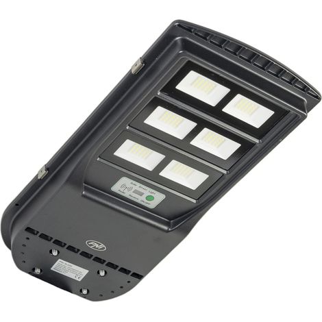 Lampadaire SL220 200 W, avec panneau solaire intégré de 15 W, 6 500 K, 1 700 lm, 3 batteries intégrées de 15 Ah et détecteur de mouvement à micro-ondes (1/5)