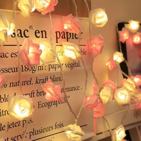 Guirlande Lumineuse Rose, Guirlande Lumineuse Intérieur/Jardin, Guirlande Lumineuse LED, 6M Blanc Chaud 40LED, Décoration Chambre Fille, Bar, Fête, Décoration de Noël, Fonctionne sur Piles (1/5)