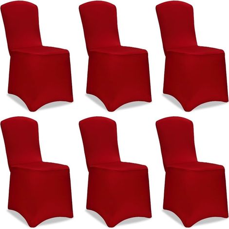Housses de Chaise élastiques Bordeaux Noël Mariages Rouge 6pcs (1/4)