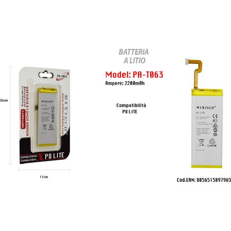 Trade Shop - Batteria Litio Lunga Durata Compatibile Huawei P8 Lite Maxtech 2200mah Pa-t063 -
