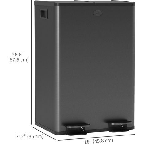 Poubelle double noire 2 x 28 litres à fermeture douce avec pédale et seaux intérieurs amovibles pour la cuisine (1/5)