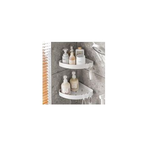 ��tag��re Douche d'Angle avec Crochets, Sans Per��age, Rangement Organisateur Salle de Bain (Blanc)