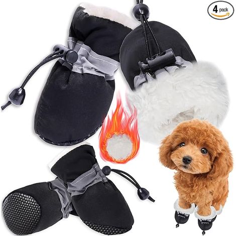 Chaussures pour chien, 4PCS Bottes de Protection Antidérapantes avec Sangles Réfléchissantes, Bottes Imperméables pour Petits et Moyens Chiens (Noir 8)
